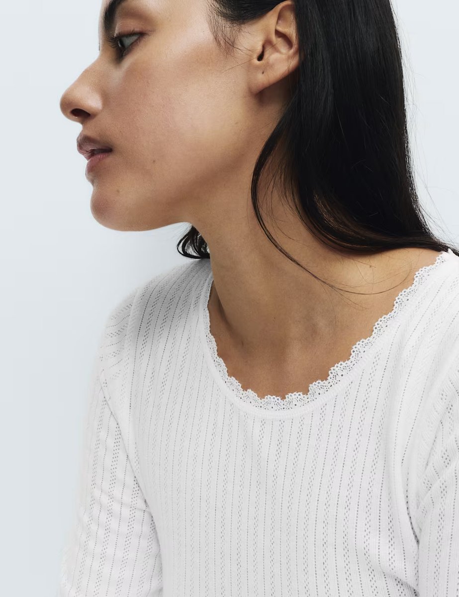 Marks & Spencer M&S 2 Pack Medium Warmth Pointelle Thermal Long Sleeve Tops White - 2