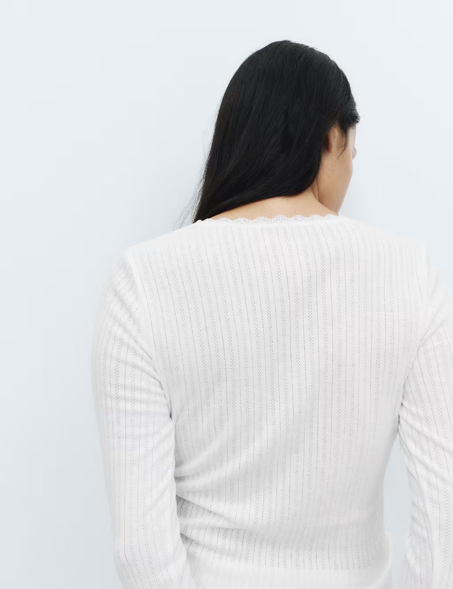 Marks & Spencer M&S 2 Pack Medium Warmth Pointelle Thermal Long Sleeve Tops White - 4