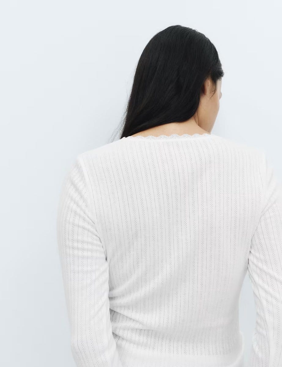 Marks & Spencer M&S 2 Pack Medium Warmth Pointelle Thermal Long Sleeve Tops White - 4