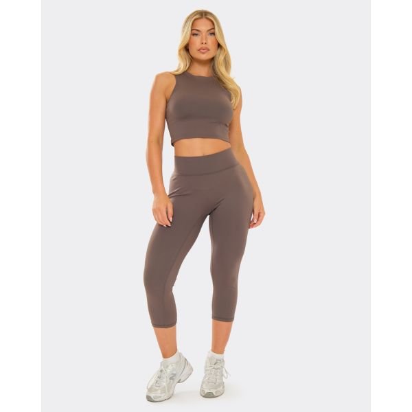 EGO Mid Rise Sculpt Active Capri Leggings In Brown, Women's Size UK 6 - 2