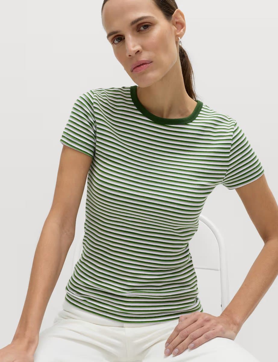 Marks & Spencer M&S Ribbed Slim Fit T-Shirt in Green Mix