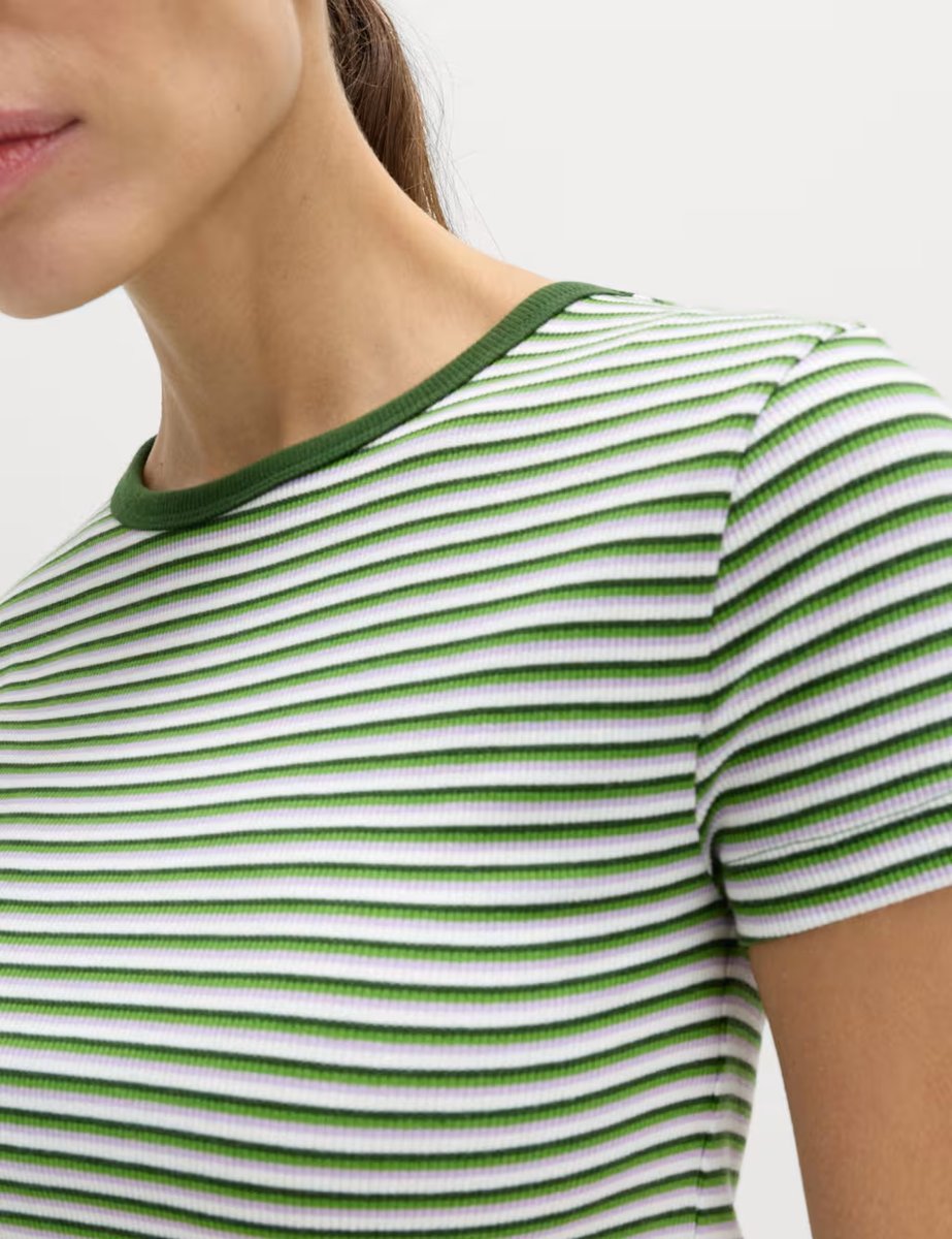 Marks & Spencer M&S Cotton Rich Ribbed Slim Fit T-Shirt Green Mix - 2