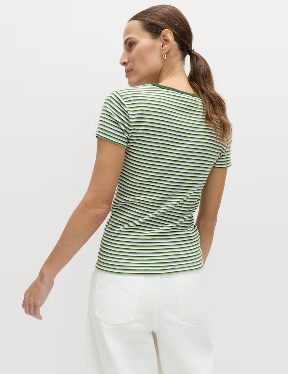 Marks & Spencer M&S Cotton Rich Ribbed Slim Fit T-Shirt Green Mix - 3