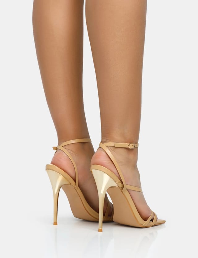 Public Desire Fillipa Nude Pu Strappy Square Toe Metal Stiletto Heels - 2