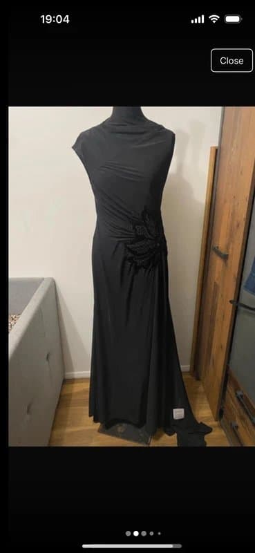 ASOS Design floral applique sheer maxi dress with train in black evening gala embroidered size 10