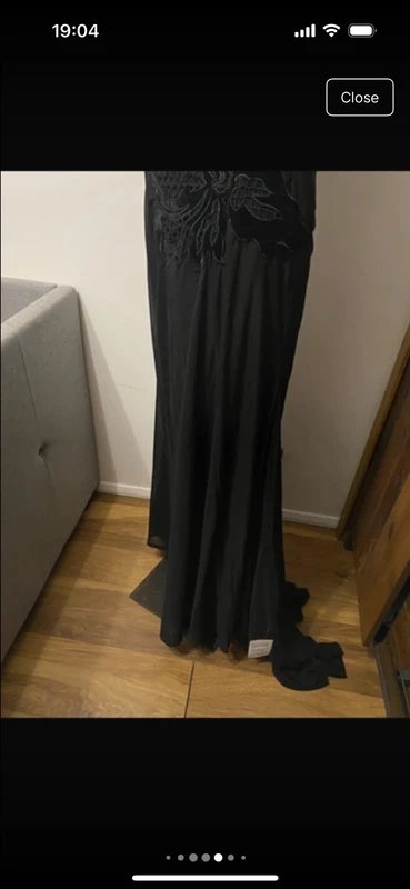 ASOS Design floral applique sheer maxi dress with train in black evening gala embroidered size 10 - 4