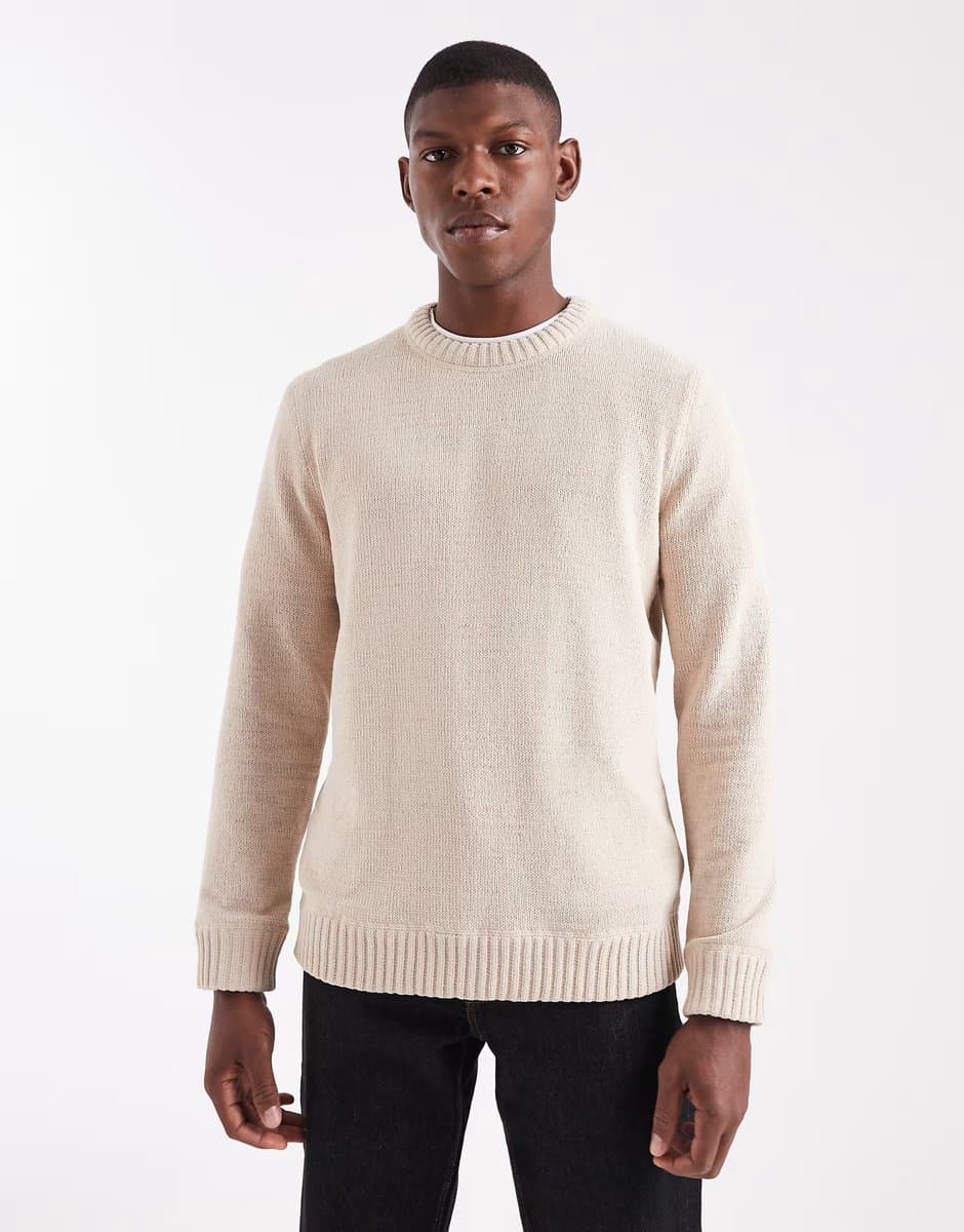 ASOS ONLY & SONS chenille crew neck jumper in beige