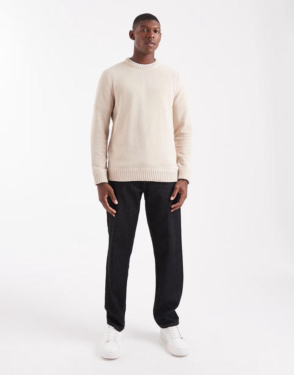 ASOS ONLY & SONS chenille crew neck jumper in beige - 2