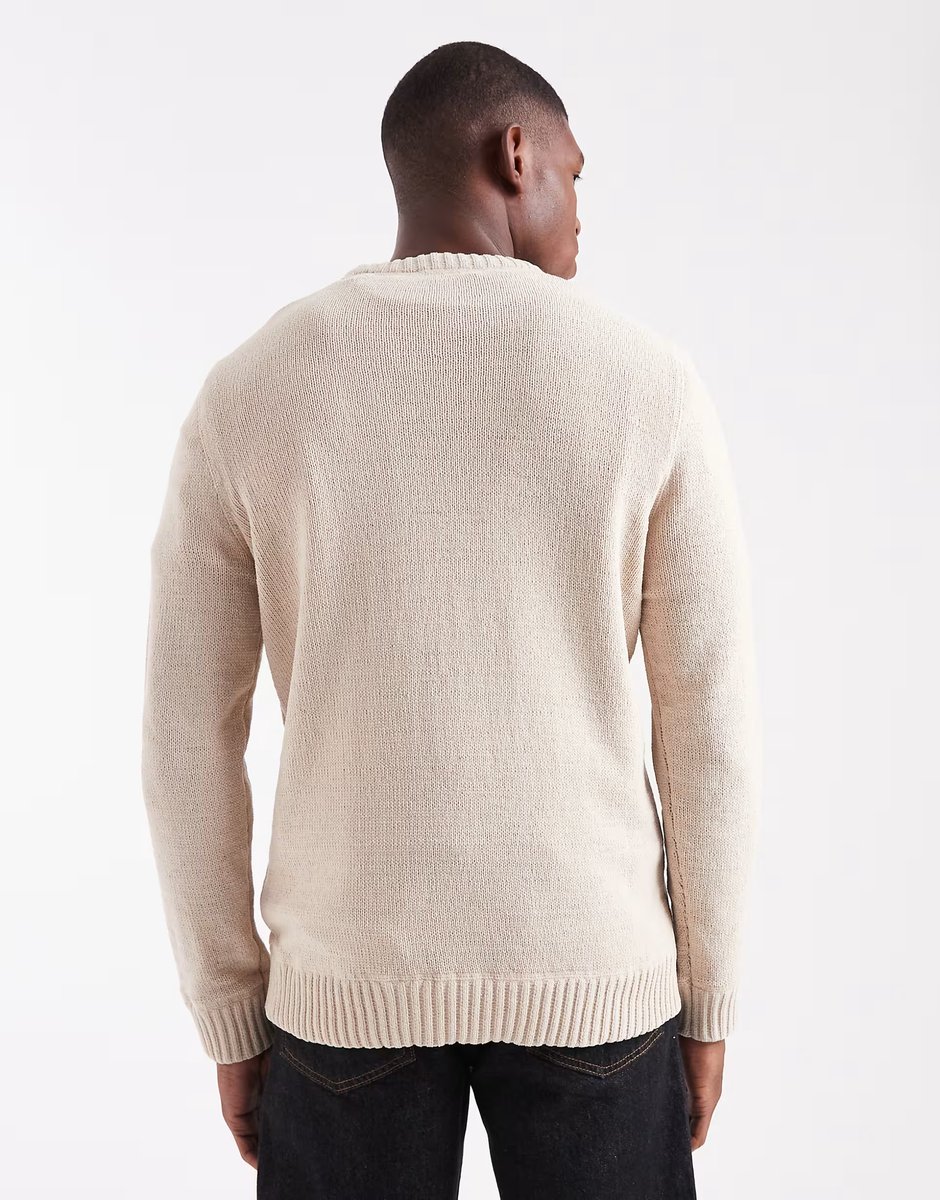 ASOS ONLY & SONS chenille crew neck jumper in beige - 3