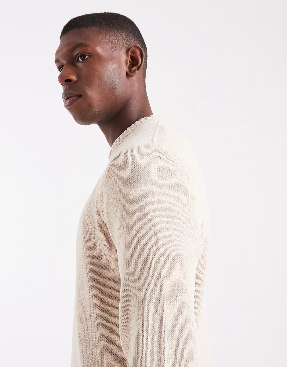 ASOS ONLY & SONS chenille crew neck jumper in beige - 4