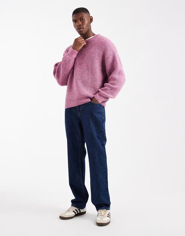 ASOS Cotton On box fit fuzzy crew knit jumper in pink multi - 2
