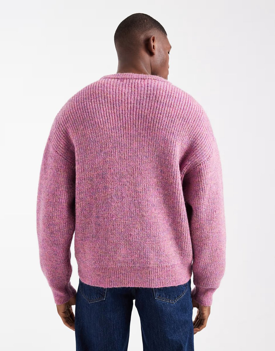 ASOS Cotton On box fit fuzzy crew knit jumper in pink multi - 3