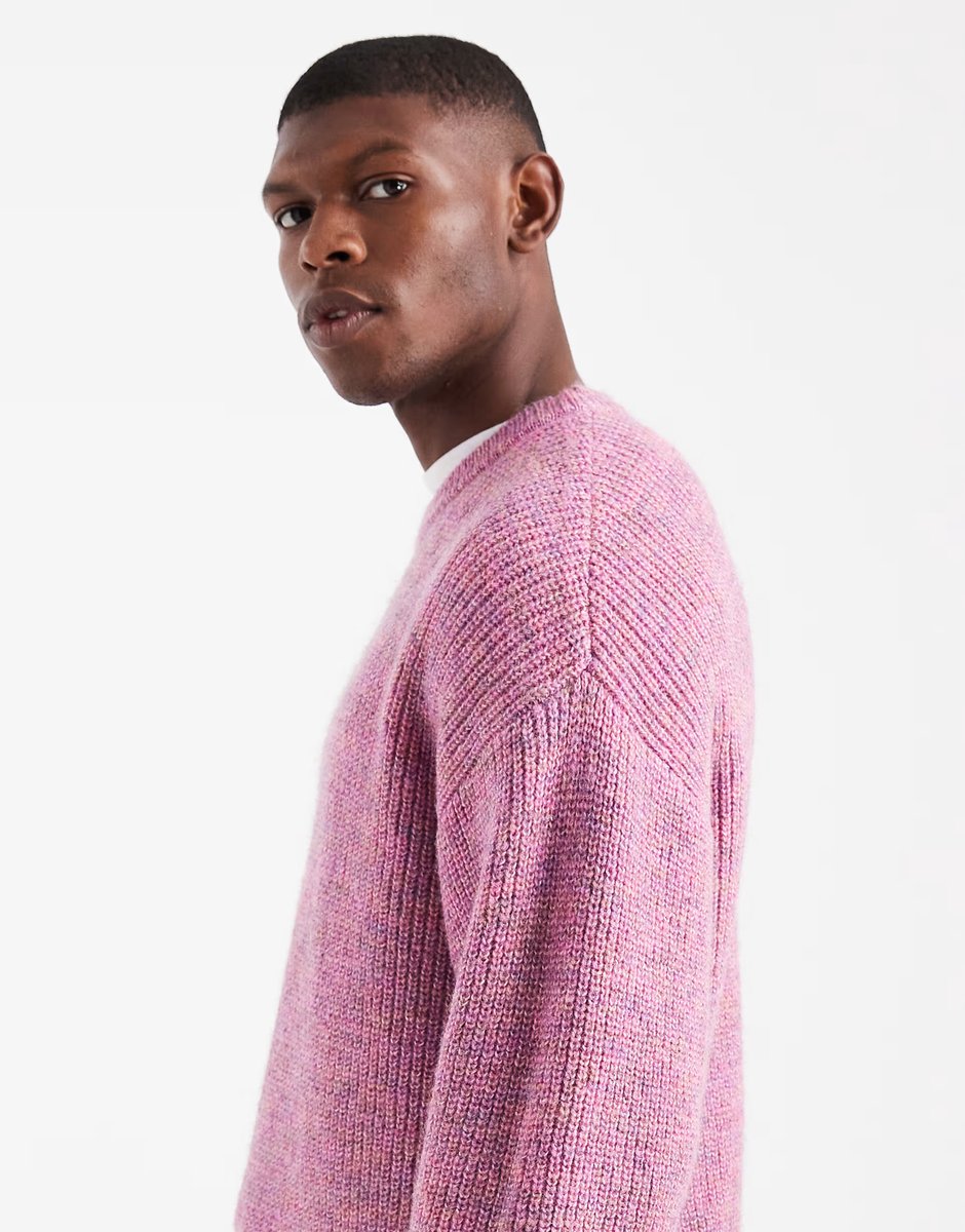 ASOS Cotton On box fit fuzzy crew knit jumper in pink multi - 4