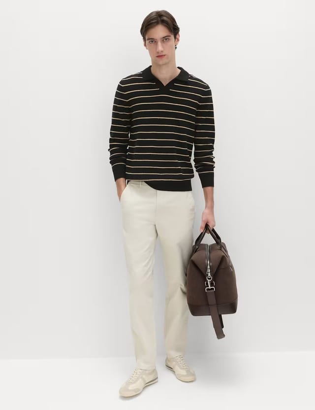 Marks & Spencer M&S Cotton Rich Bouclé Striped Open Neck Jumper Black Mix - 3