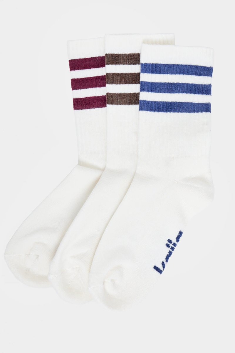 Kaiia Pack of Three Kaiia Sport Stripe Socks Burgundy, Navy & Chocolate - 2