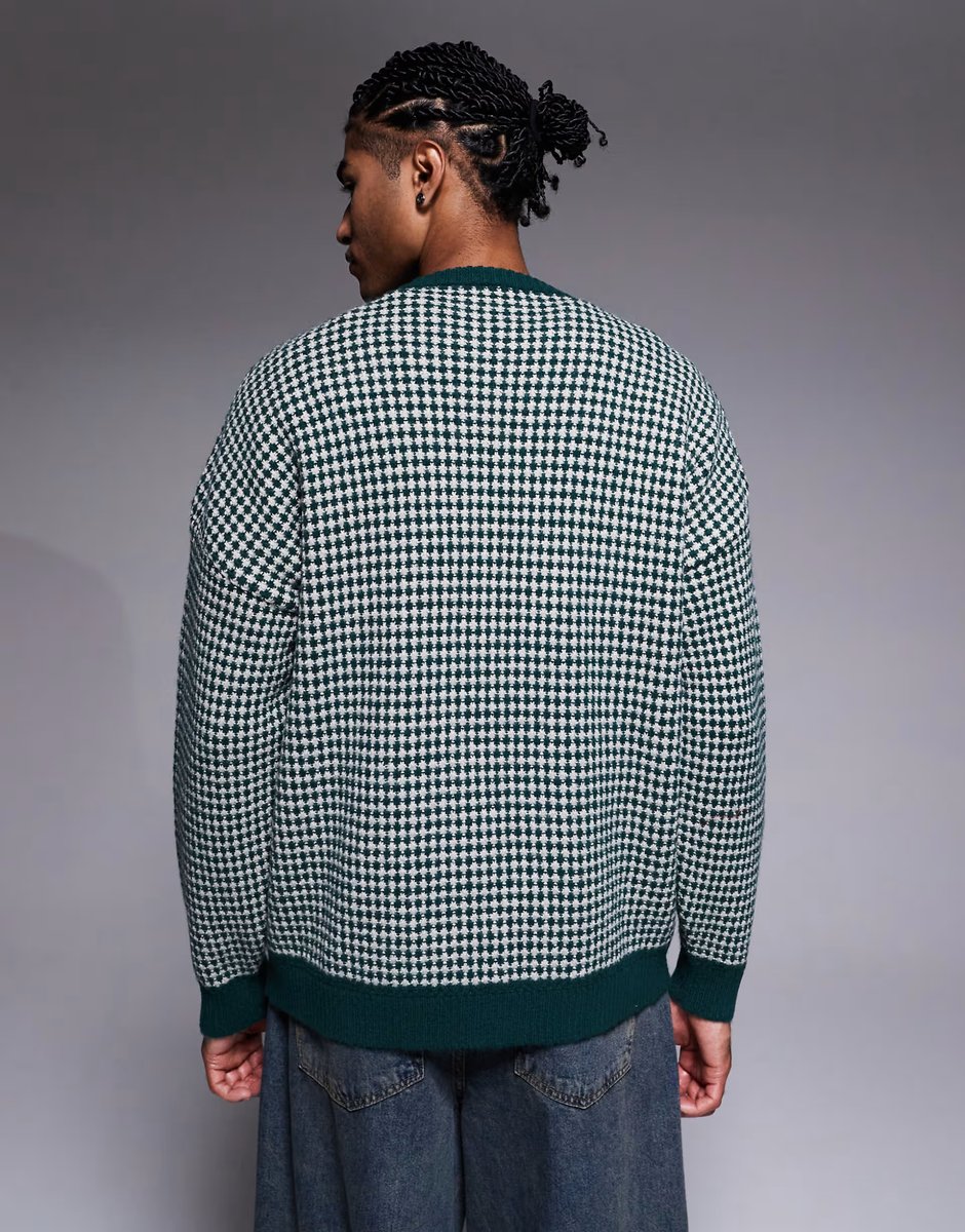 ASOS ASOS DESIGN knitted crew neck stripe jumper in green - 3