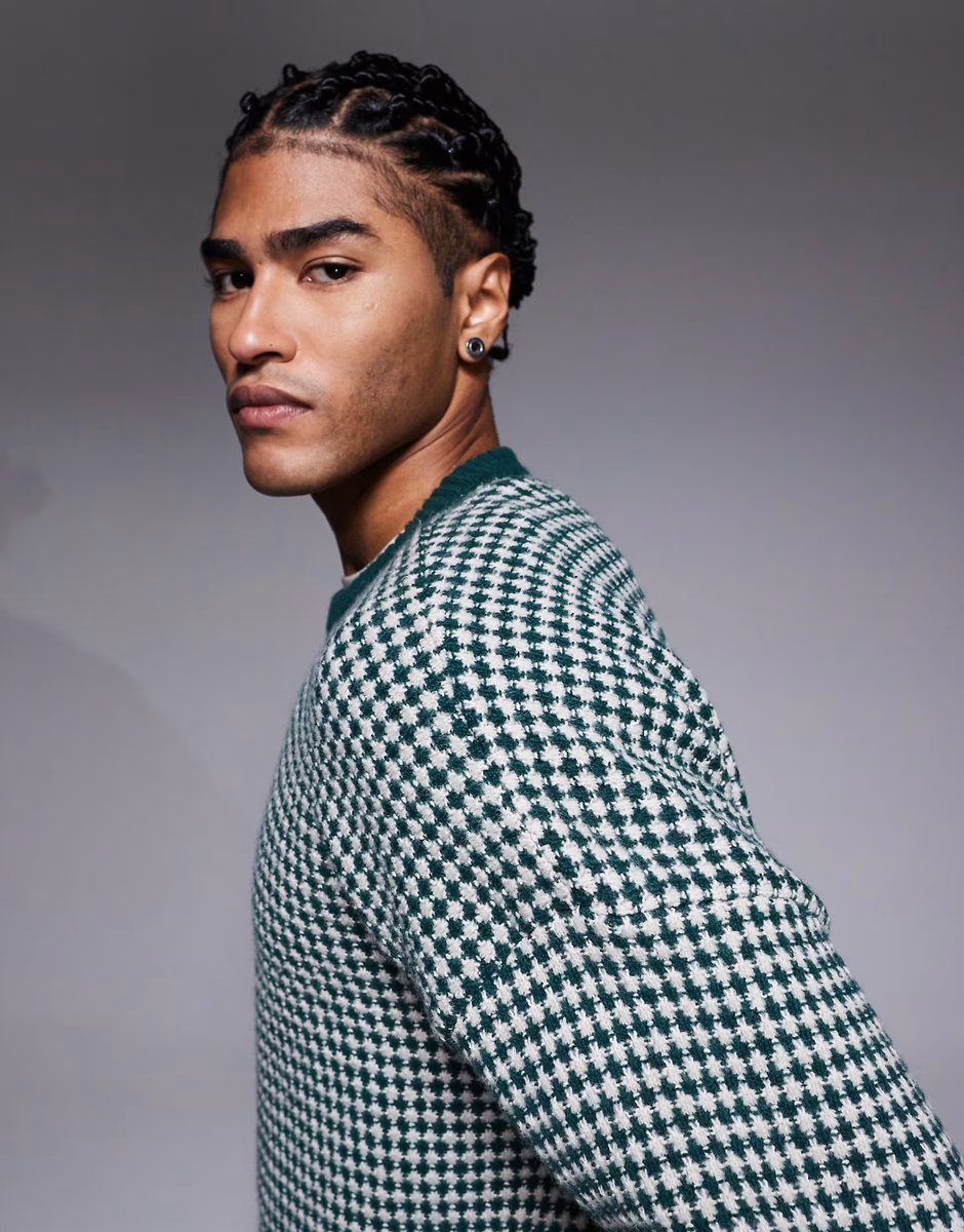 ASOS ASOS DESIGN knitted crew neck stripe jumper in green - 4