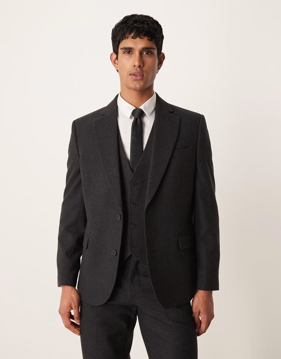 ASOS ASOS Wool Look Slim Suit Jacket in Charcoal