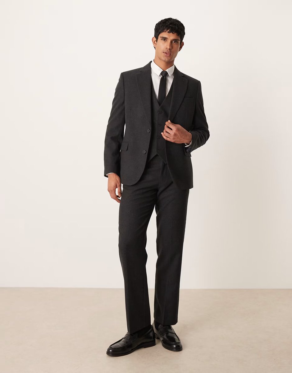 ASOS ASOS DESIGN wool look slim suit jacket in charcoal - 2