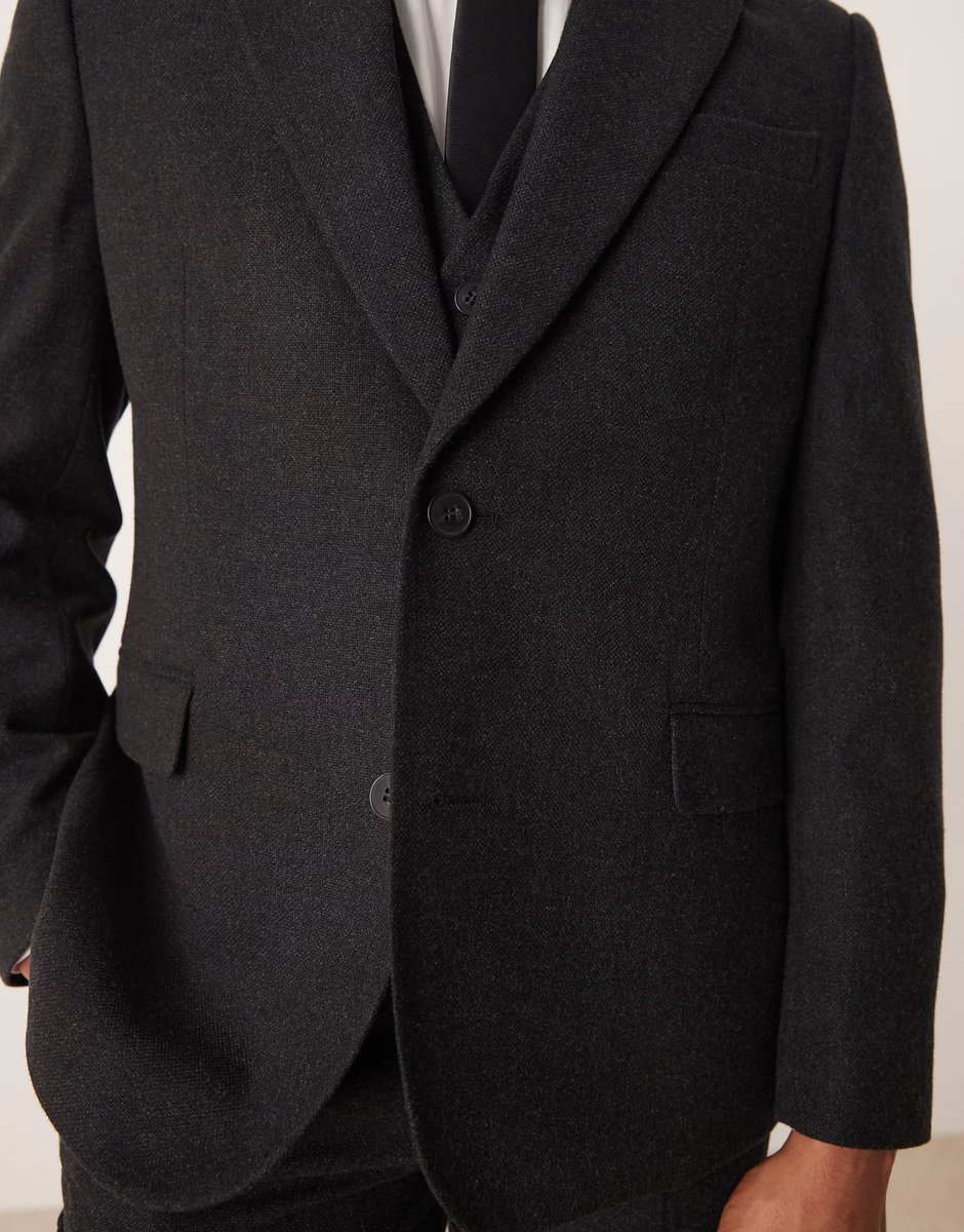 ASOS ASOS DESIGN wool look slim suit jacket in charcoal - 3