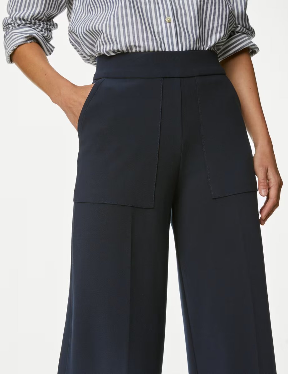 Marks & Spencer M&S Jersey Crepe Wide Leg Trousers Navy - 2