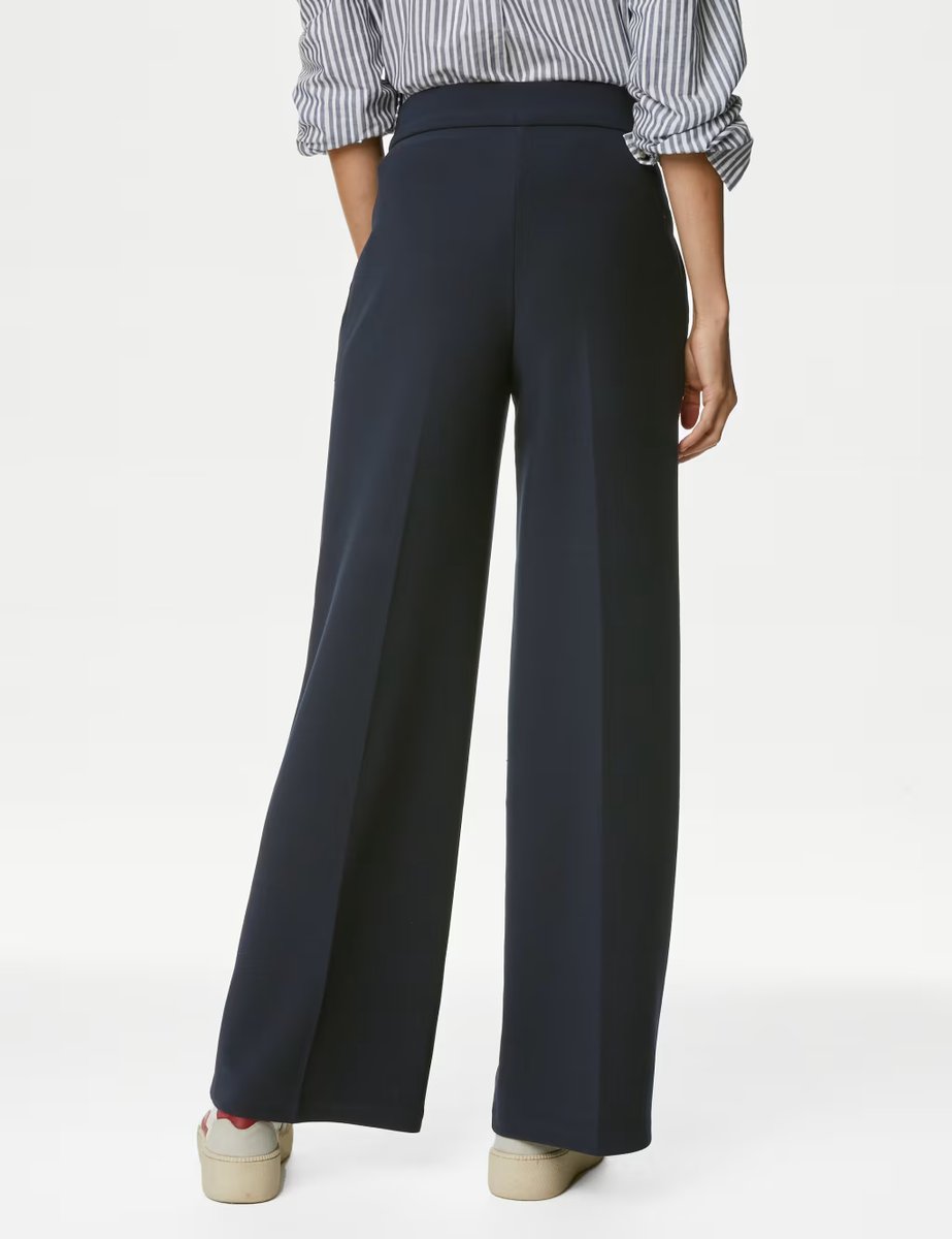 Marks & Spencer M&S Jersey Crepe Wide Leg Trousers Navy - 4