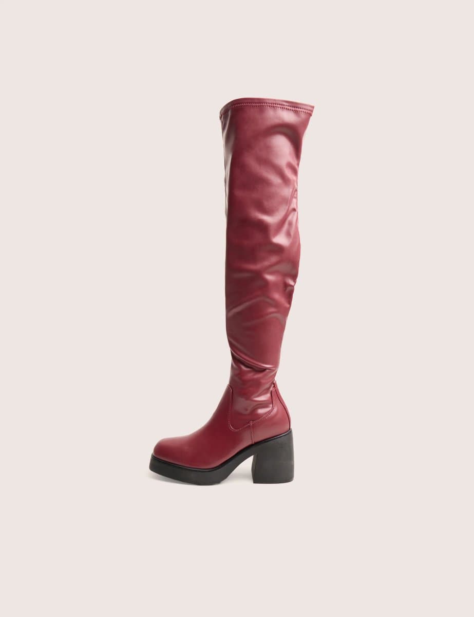 Public Desire Sensored Burgundy Chunky Sole Sock Over the Knee Boots