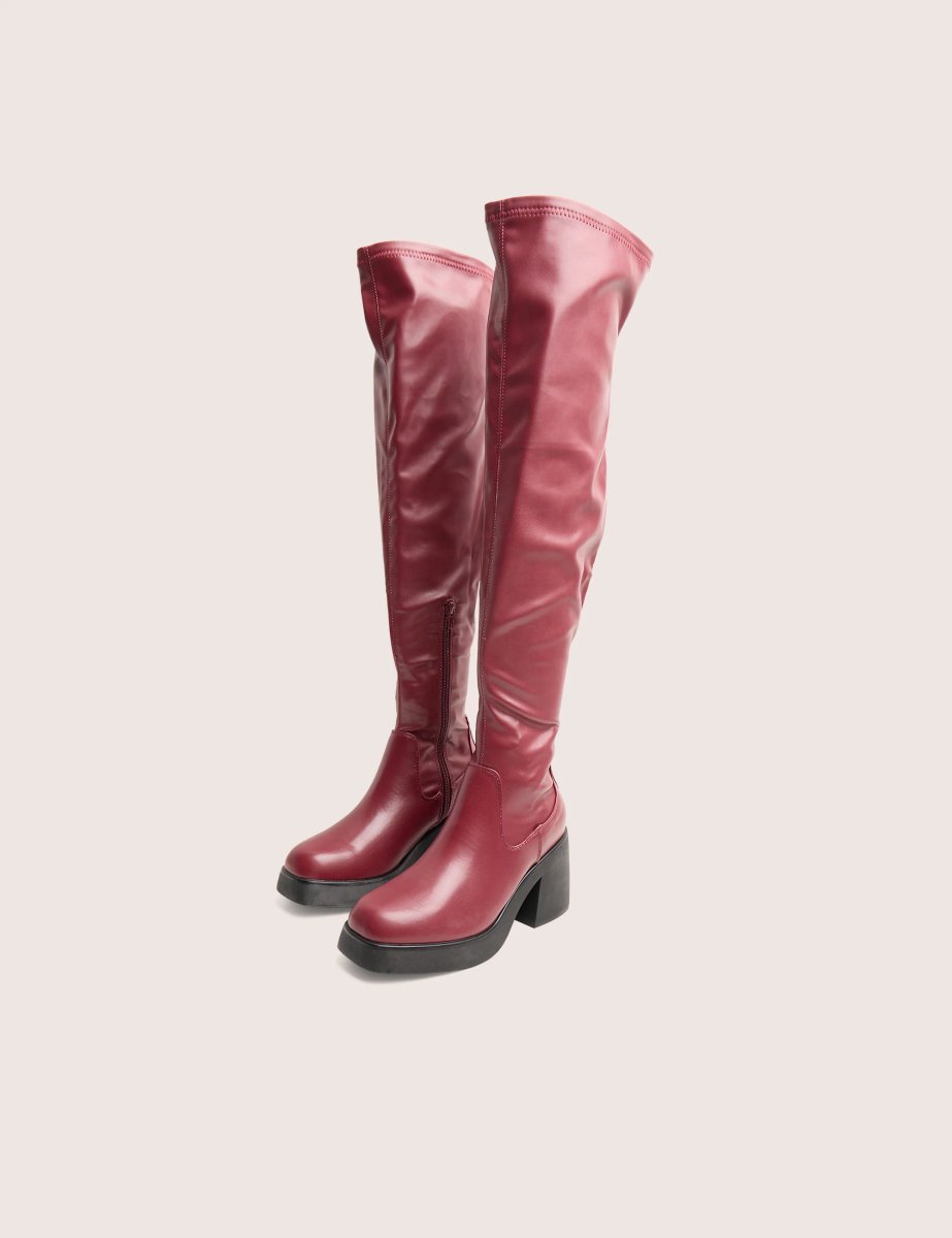Public Desire Sensored Burgundy Chunky Sole Sock Over the Knee Boots - 2