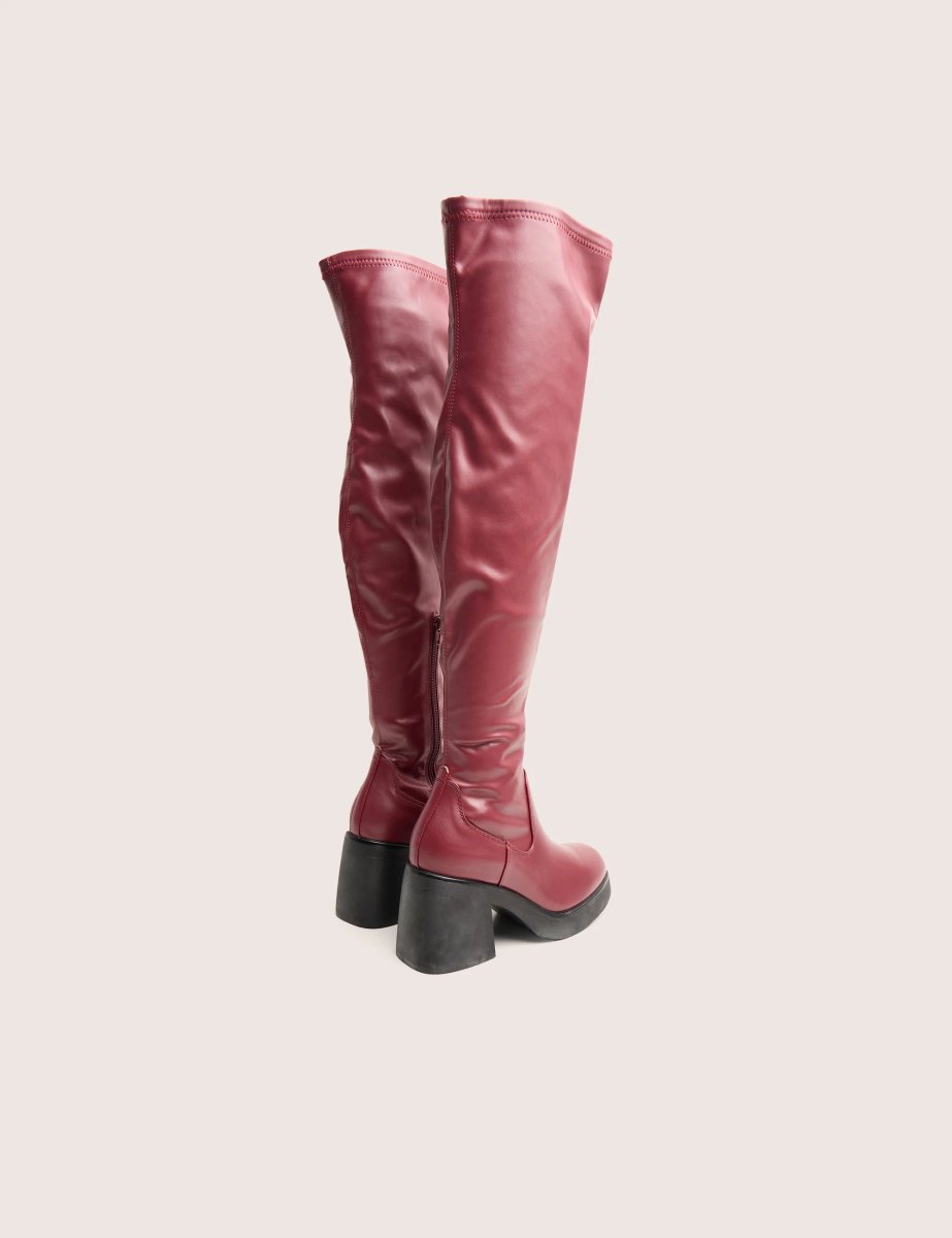 Public Desire Sensored Burgundy Chunky Sole Sock Over the Knee Boots - 3