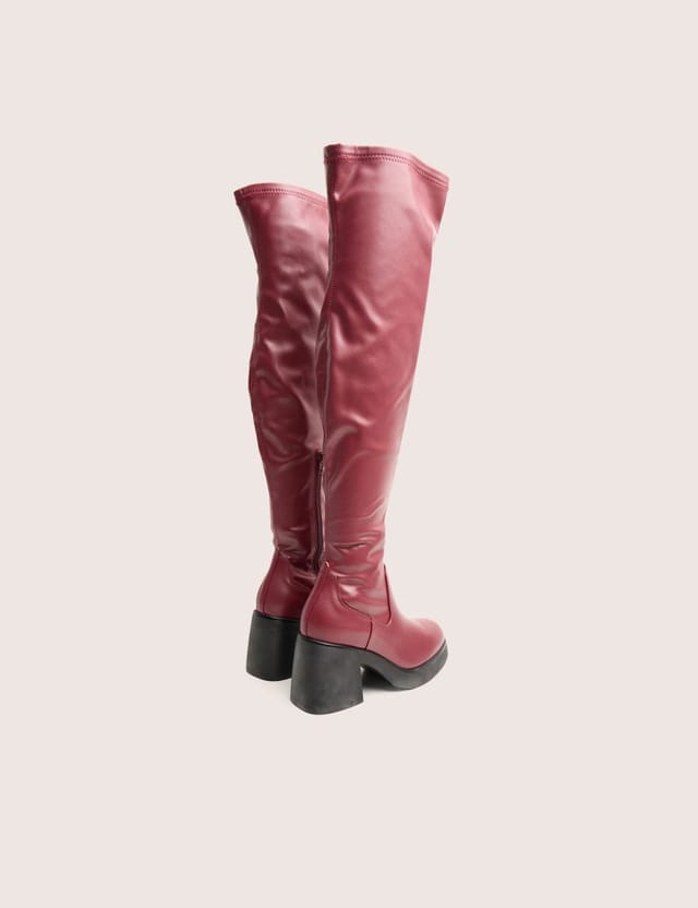 Public Desire Sensored Burgundy Chunky Sole Sock Over the Knee Boots - 3
