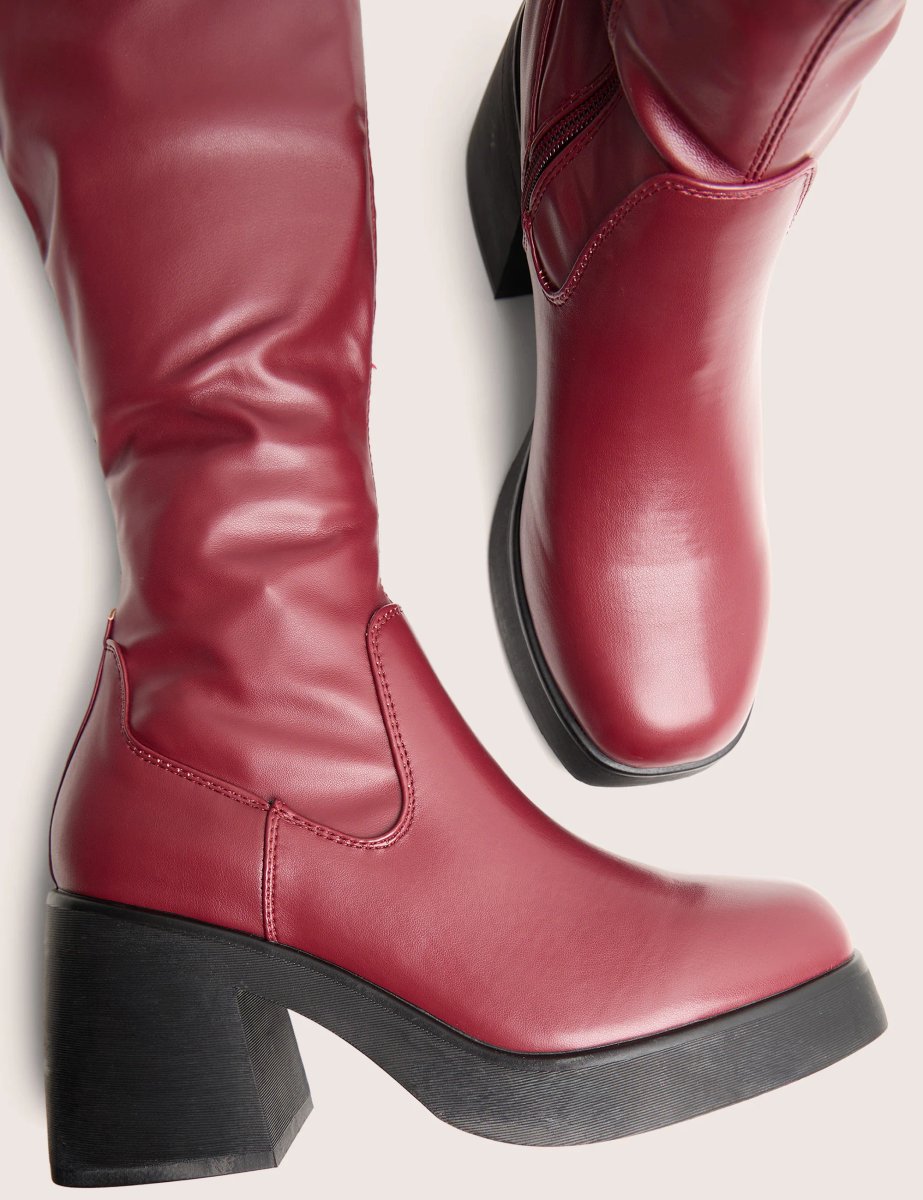 Public Desire Sensored Burgundy Chunky Sole Sock Over the Knee Boots - 4