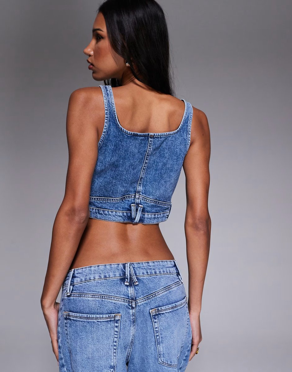 ASOS Good American reworked denim vest co-ord in light wash blue - 2