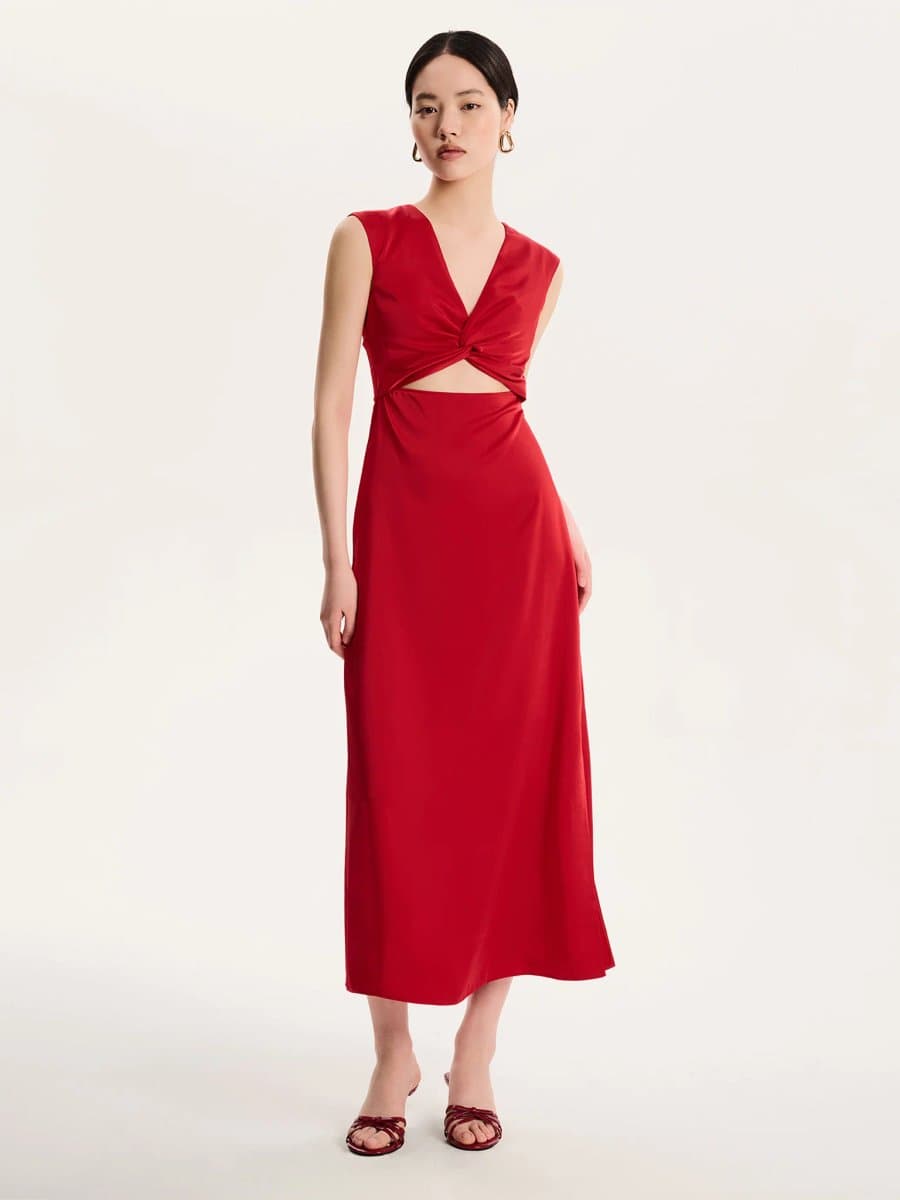 OMNES Marin Twist Satin Dress in Barbados Cherry