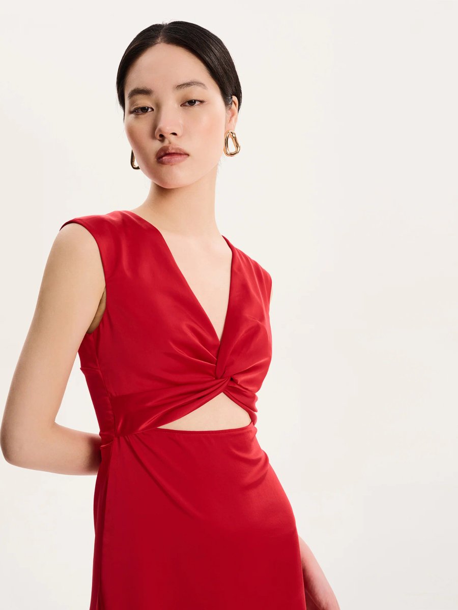 OMNES Marin Twist Satin Dress in Barbados Cherry - 2