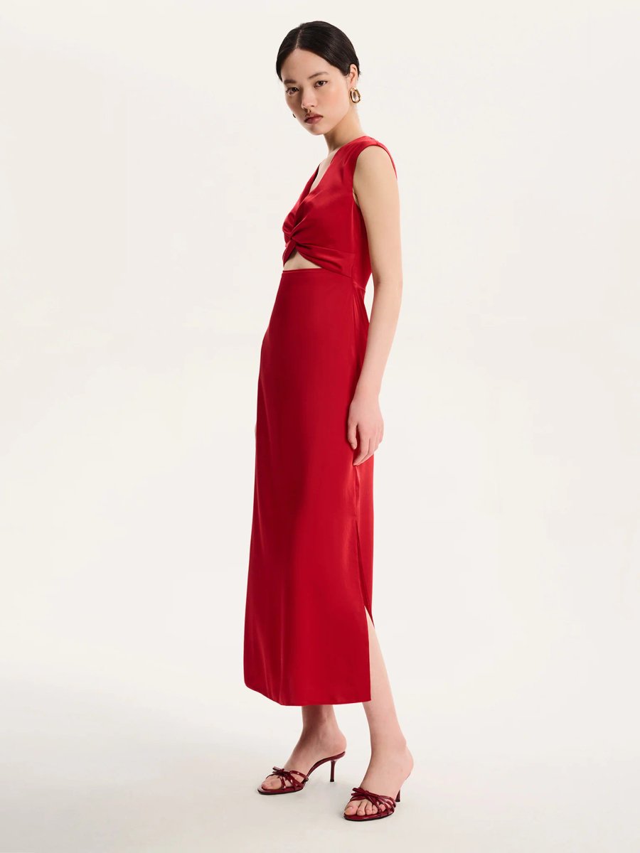 OMNES Marin Twist Satin Dress in Barbados Cherry - 4