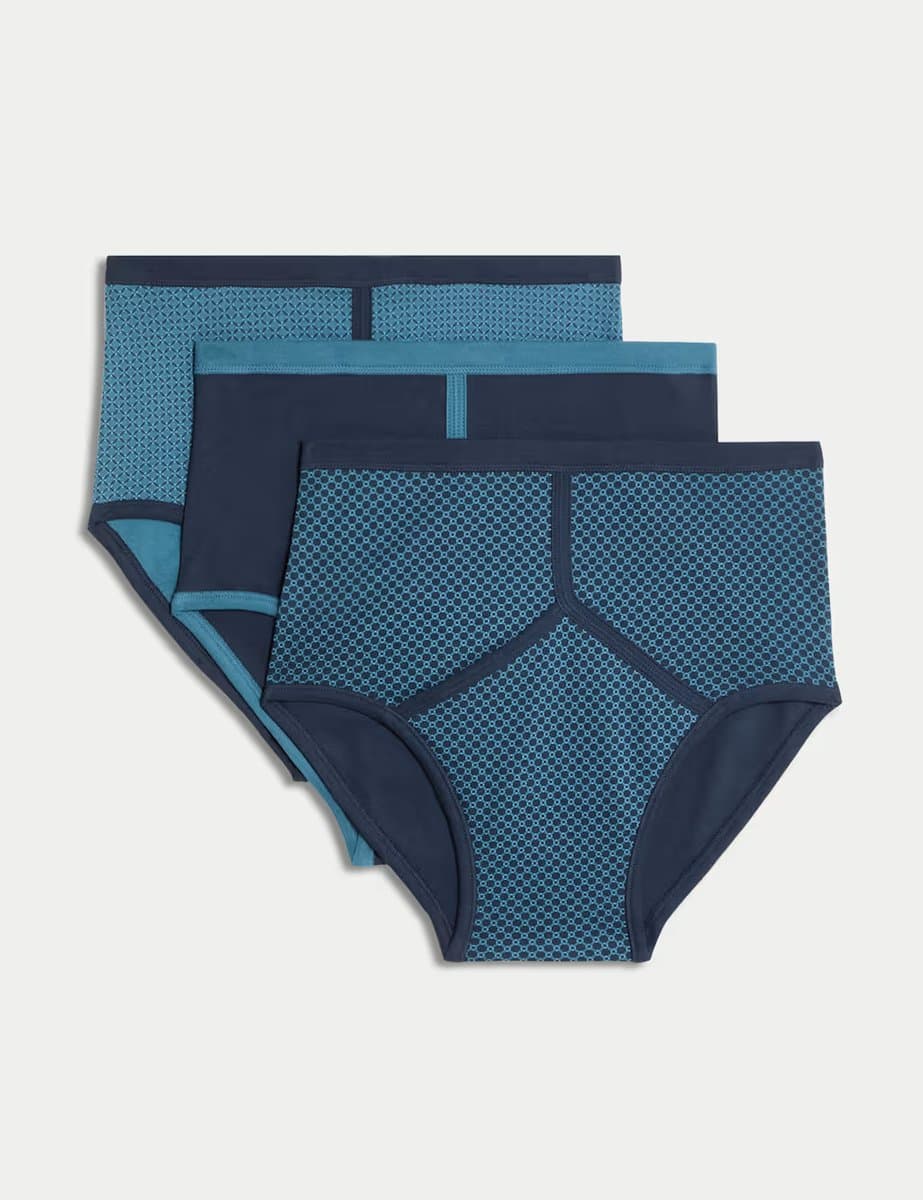 Marks & Spencer M&S 3 Pack Pure Cotton Assorted Pattern High Waist Briefs Navy Mix