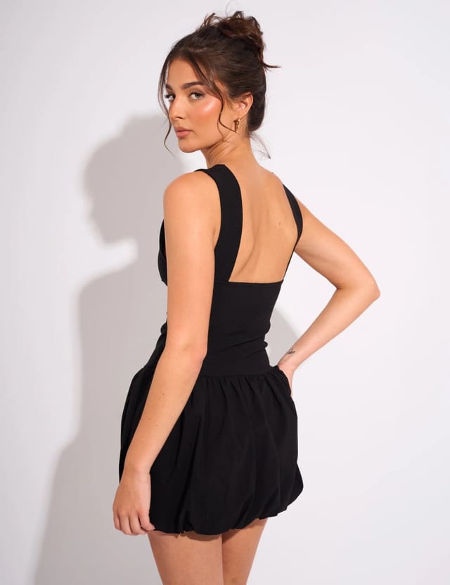 Public Desire Plunge Bubble Hem Mini Dress Black - 2