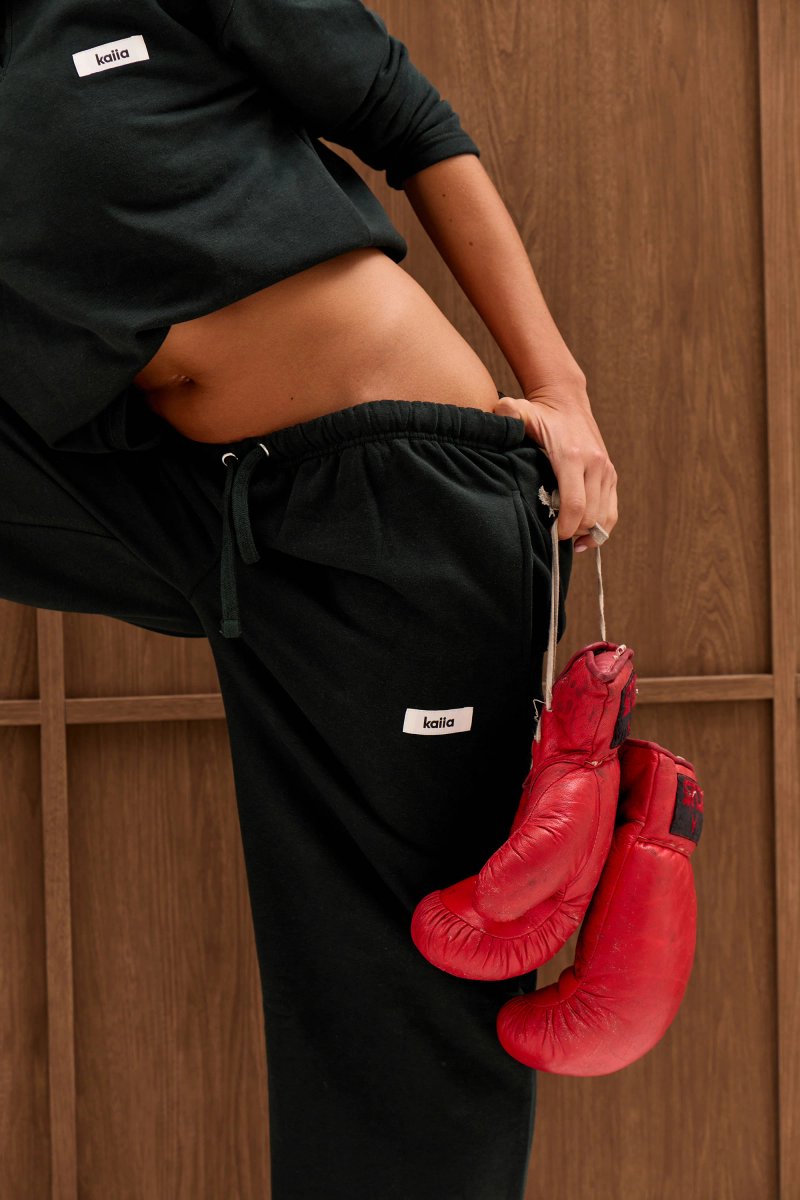 Kaiia Kaiia Label Logo Wide Leg Joggers Dark Teal - 2