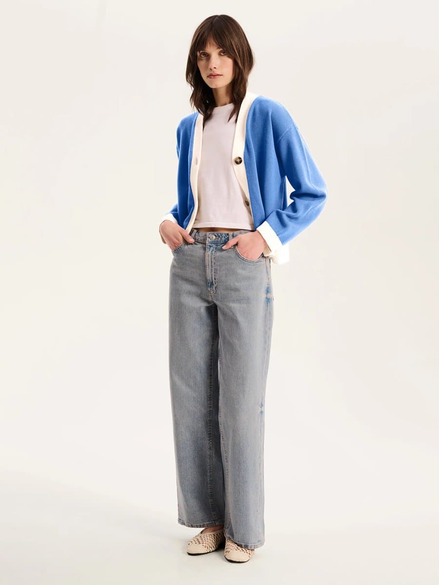 OMNES Henni Cardigan in Blue and Cream