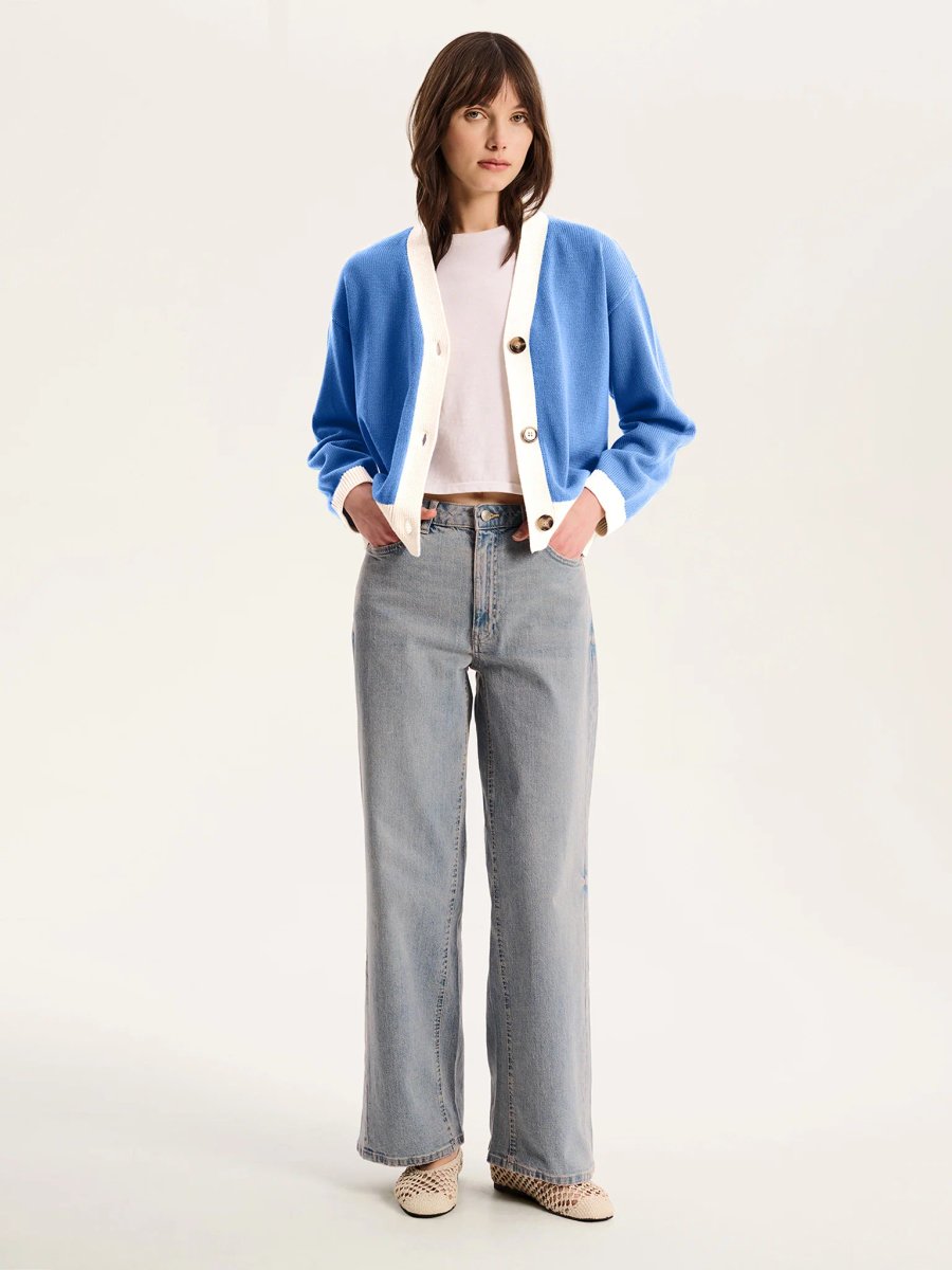 OMNES Henni Cardigan in Blue and Cream - 2