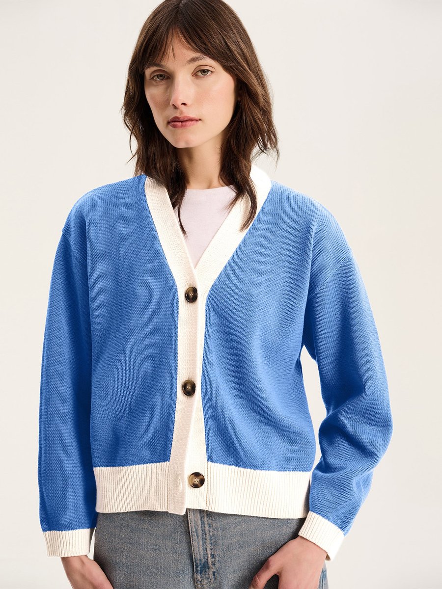 OMNES Henni Cardigan in Blue and Cream - 3