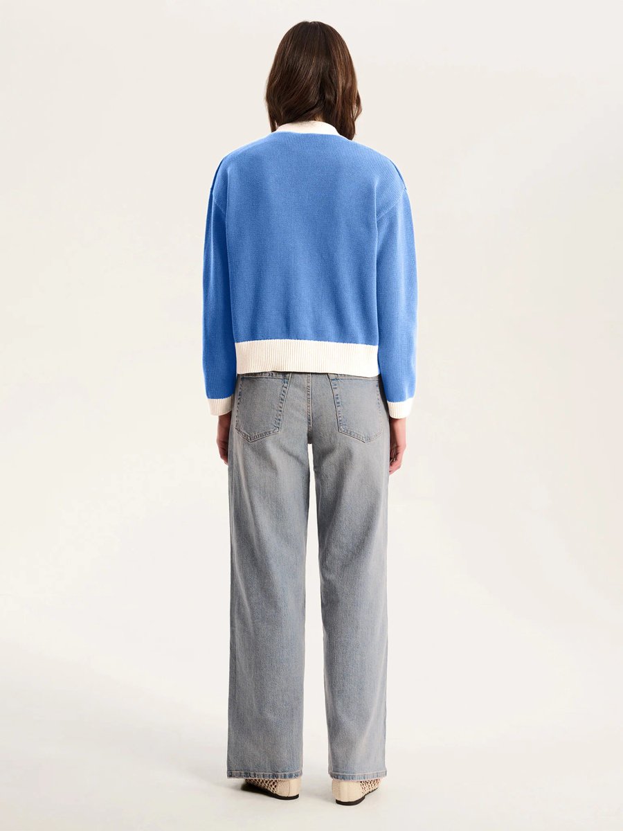 OMNES Henni Cardigan in Blue and Cream - 4