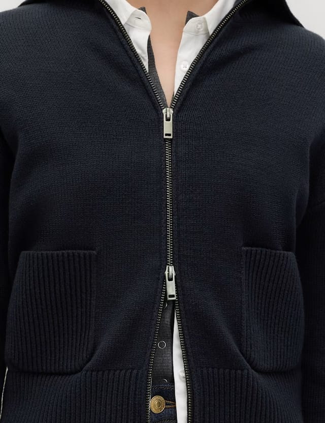 Marks & Spencer M&S Cotton Rich Pocket Detail Collared Knitted Jacket Midnight Navy - 3