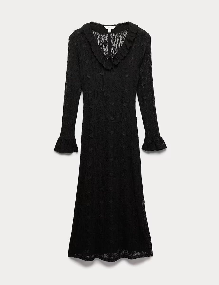 Marks & Spencer M&S Jersey Floral Lace Midaxi Bodycon Dress Black