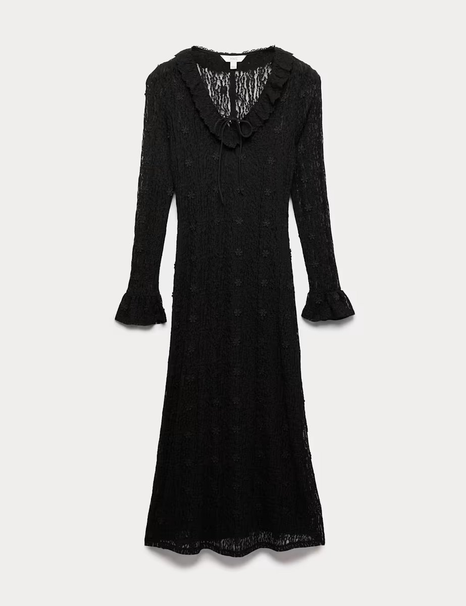 Marks & Spencer M&S Jersey Floral Lace Midaxi Bodycon Dress Black - 2