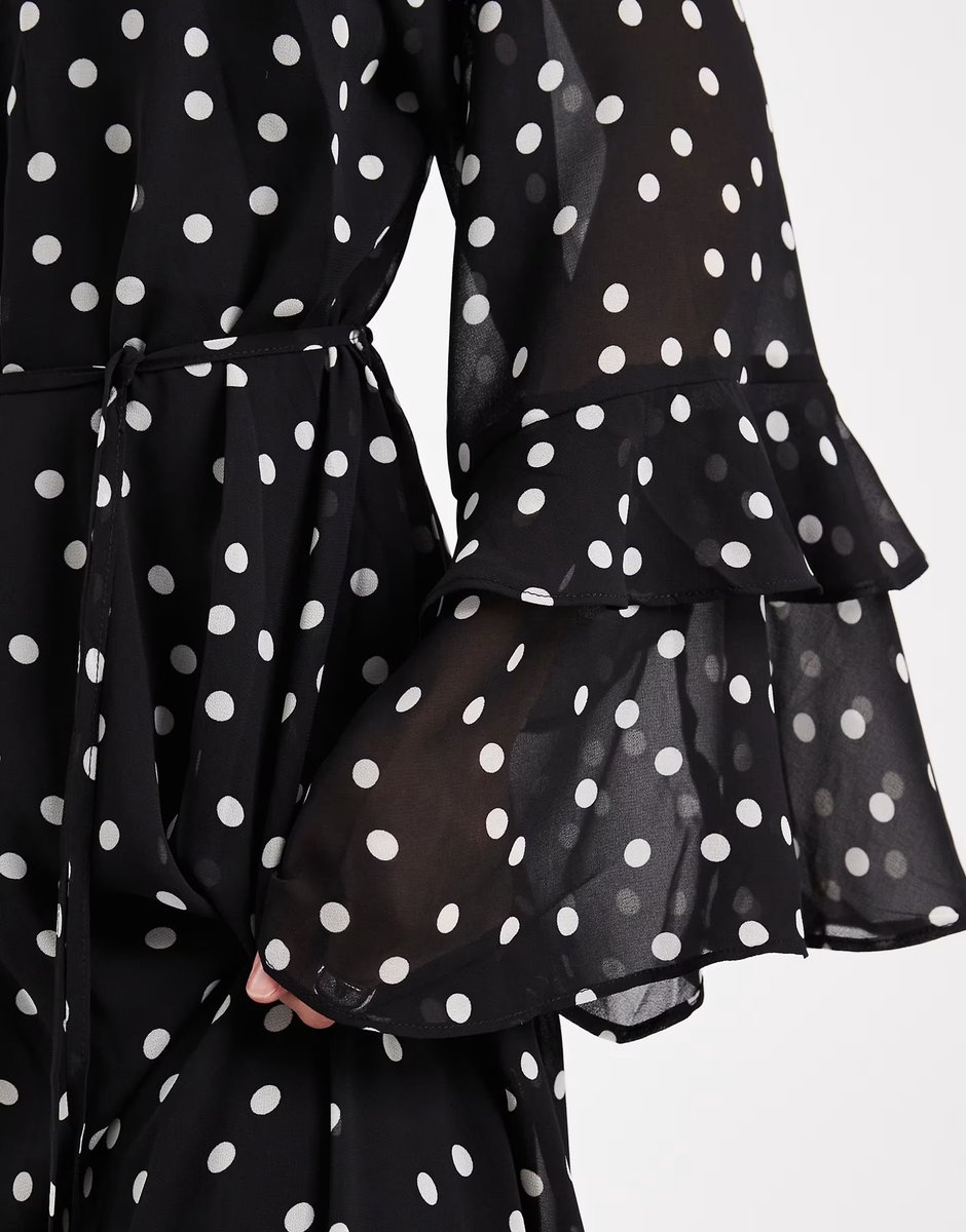 ASOS Object boho style ruffle maxi dress in black and white polka dot print - 3