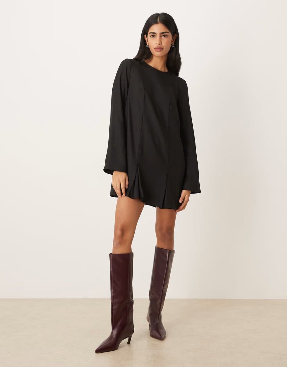 ASOS ASOS DESIGN long sleeve godet mini dress in black