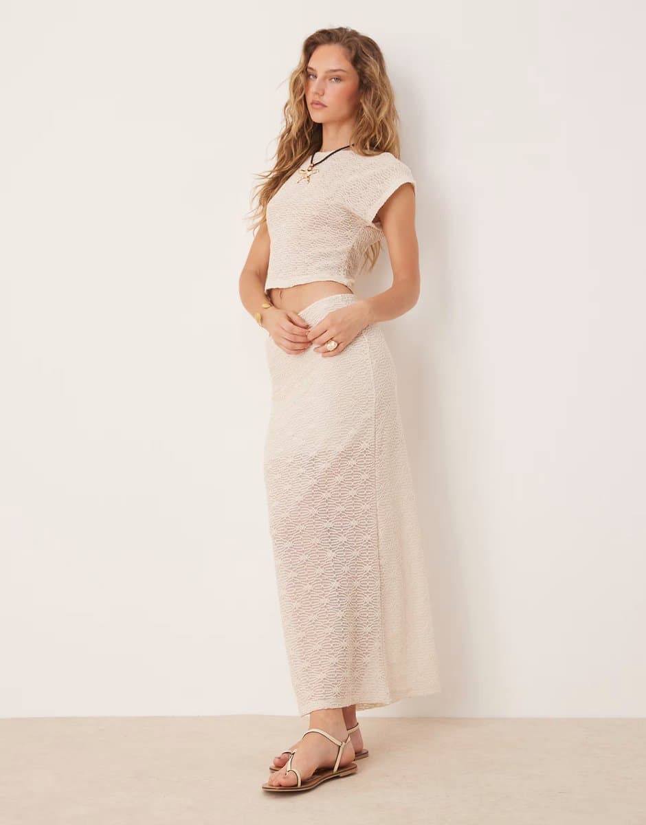 ASOS ASOS DESIGN co-ord semi sheer in beige - BEIGE