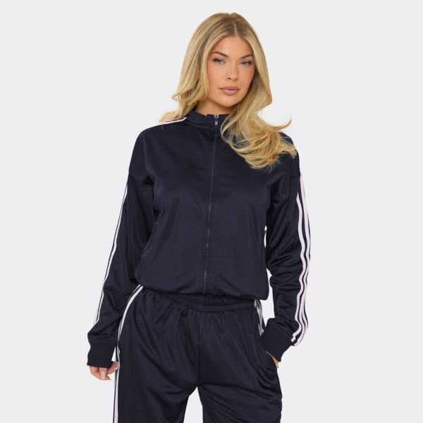 EGO EGO Navy Blue Soft Jersey Side Stripe Zip-Up Jacket