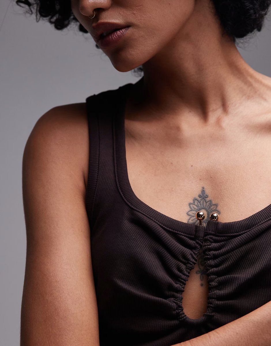 ASOS & Other Stories ribbed jersey sleeveless top in brown with metal deco clasp - 2